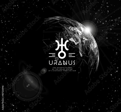 Fotografía Planet Uranus in the form of polygonal mesh elements in the form of lines and points