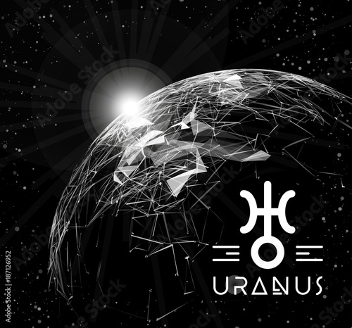 Fotografia Planet Uranus in the form of polygonal mesh elements in the form of lines and points