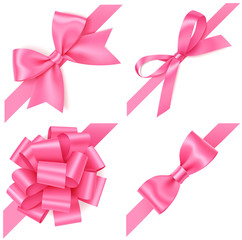 Wall Mural - Vector set of pink bow with diagonaly ribbon on the corner for gift decor