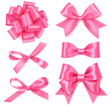 Set of decorative pink bows isolated on white. Vector holiday decorations