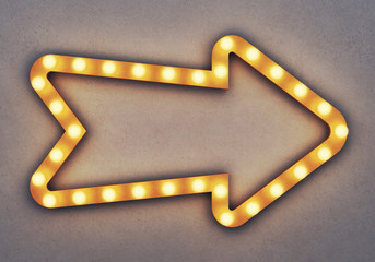 Wall Mural - Golden neon arrow on a concrete background. 3D rendering