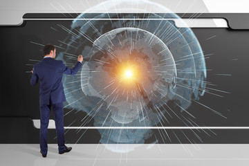 Poster - Businessman using digital planet earth interface on a board 3D rendering