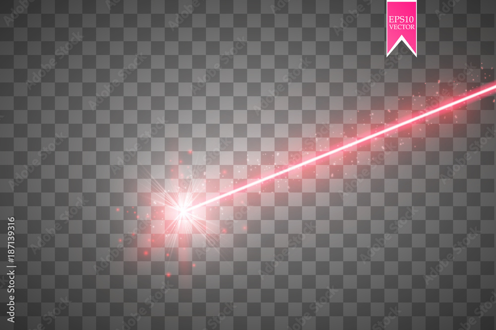 Abstract red laser beam. Isolated on transparent black background. Vector illustration, - obrazy, fototapety, plakaty 