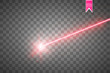 Abstract red laser beam. Isolated on transparent black background. Vector illustration,