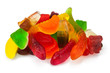 The colored fruit jelly sweets on white background