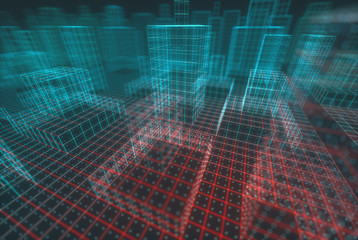 Red and turquoise structures, illustration