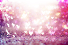 Beautiful Shiny Hearts And Abstract Lights Background