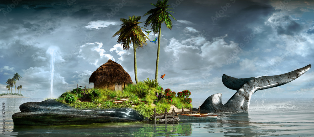 Fotografie, Tablou Island on the back of a whale