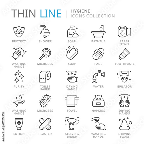 Cuadros en Lienzo Collection of hygiene thin line icons