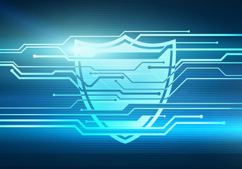 Leinwandbilder - Abstract digital concept illustration of internet data security and safety with shield on circuit microchip background. For branding, graphic design, wallpaper.