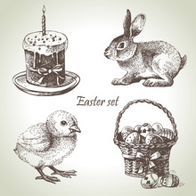 Easter Set. Hand Drawn Illustrations 