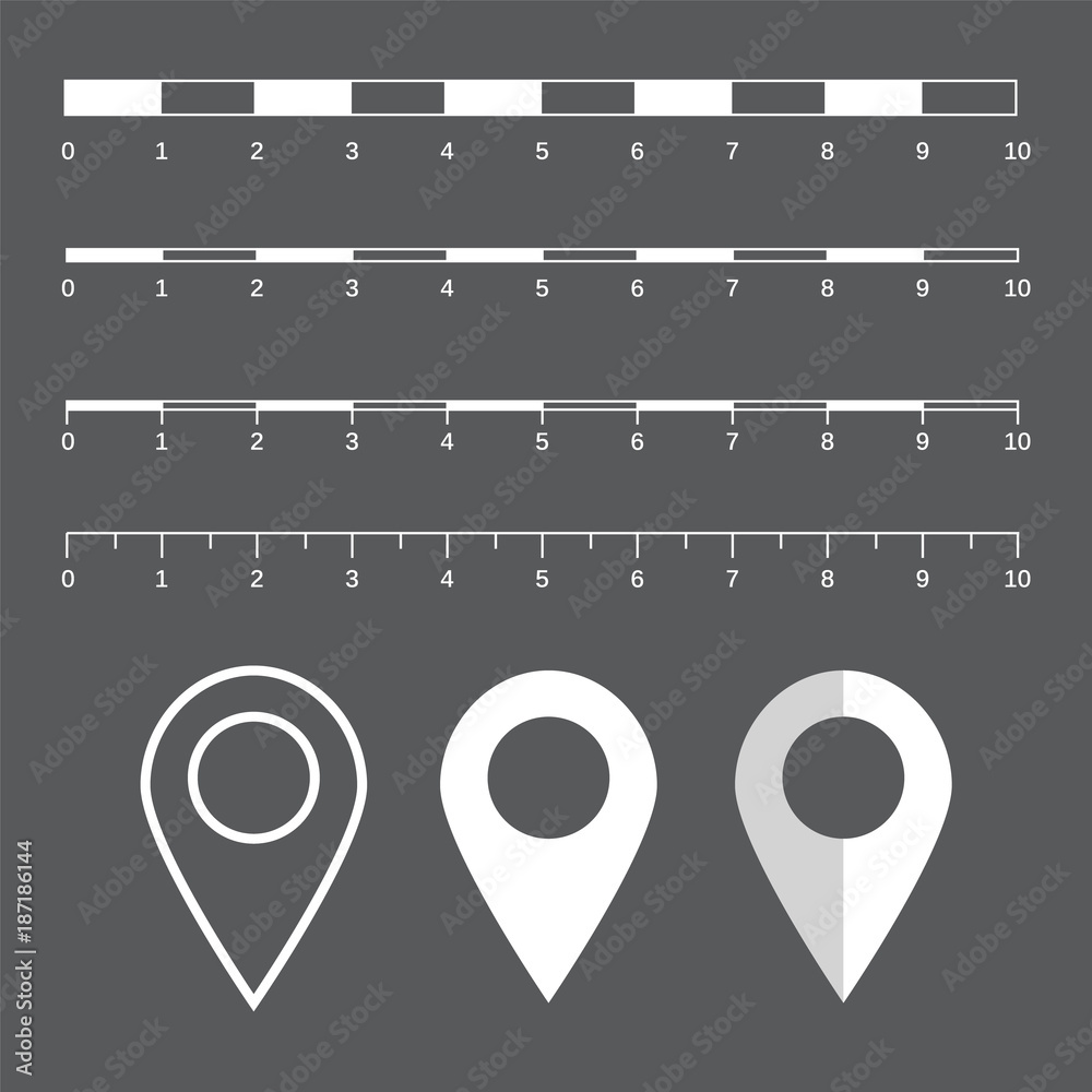 Map Distane Scale Map scales graphics for measuring distances. Scale measure map vector ...