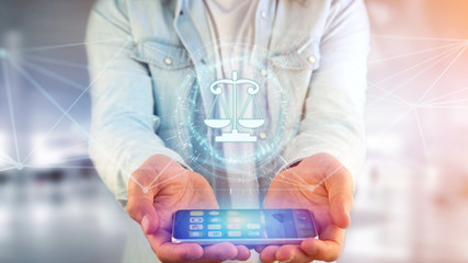 Fototapete - Justice balance icon on a futuristic interface