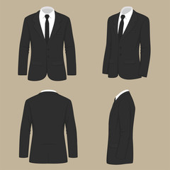 vector illustration of a men fashion, suit uniform, back side view of jacket