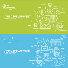 Flat colorful design concept for APP Development. Infographic idea of making creative products..Template for website banner, flyer and poster.