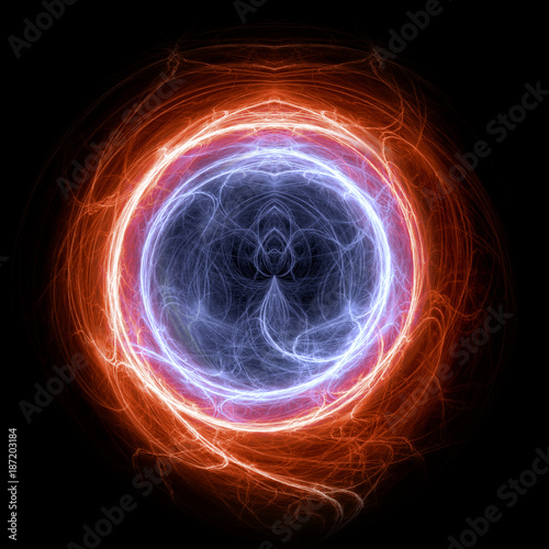 Fotografie, Tablou Fire and ice circle plasma and energy electrical lightning background