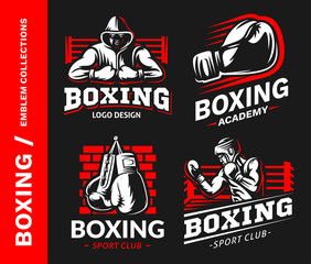 Wall Mural - Boxing logo, emblem collections, designs templates on a black background