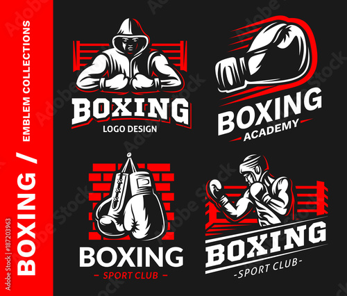 Fototapety Boks  logo-boksu-kolekcje-emblematow-wzory-szablonow-na-czarnym-tle