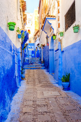 Wall Mural - Blue street in Chefchaouen, Morocco