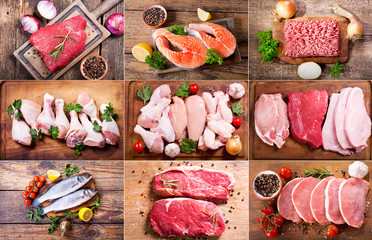 Poster - collage of  fresh meat, chicken and fish