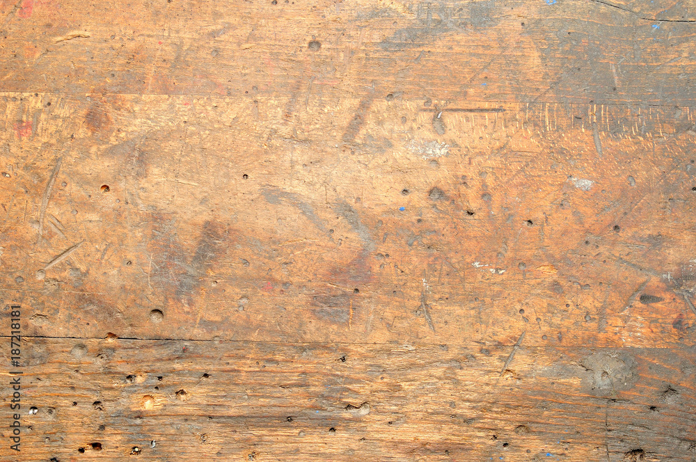 Old used dirty workbench for background or texture. - obrazy, fototapety, plakaty 