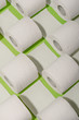 Toilet paper concept on green background. Hygiene and health. Concept photo.