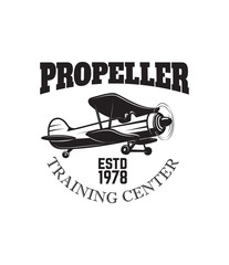 Wall Mural - Aviation training center emblem template with retro airplane. Design element for logo, label, emblem, sign.