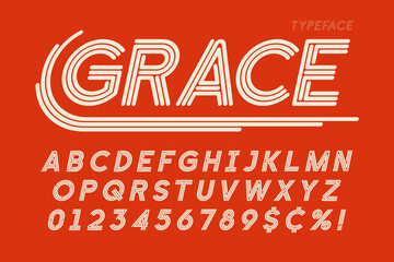 Wall Mural - linear font, letters and numbers vector illustration