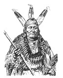 Fototapeta Nowy Jork - Leader of the Indians. Portrait. American native chief. Hand drawn illustration.