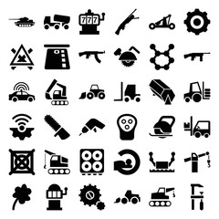 Sticker - Machine icons. set of 36 editable filled machine icons