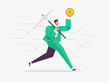 © ArturStotch - Bitcoin concept vector illustration of businessman holding a pickaxe and a bitcoin, , concept of bitcoin mining.
