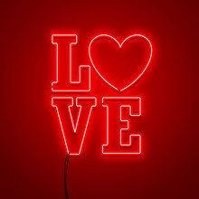 Valentines Day Background. Vector Retro Neon Sign.