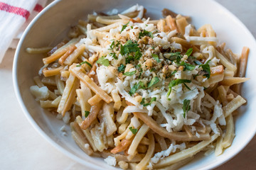 Turkish Noodle / Eriste with cheese, walnuts and parsley.