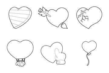 Poster - heart icon set, outline style