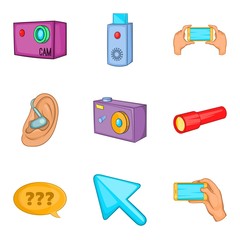 Poster - Useful device icons set, cartoon style