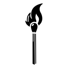 Burning Match Icon, Simple Black Style