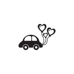 Poster - car with balls of heart icon. Valentine's Day elements. Premium quality graphic design icon. Simple love icon for websites, web design, mobile app, info graphics