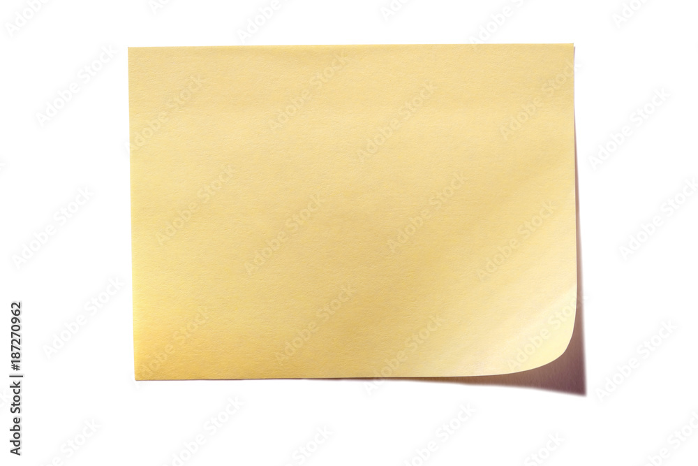 Yellow sticky post note isolated on white - obrazy, fototapety, plakaty 