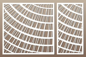 Set decorative card for cutting. Abstract wavy line pattern. Laser cut. Ratio 1:1, 1:2. Vector illustration.