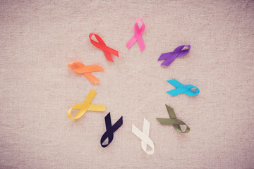 Wall Mural - colorful ribbons, cancer awareness, World cancer day background, Autism awareness concept