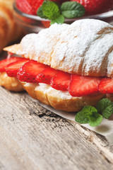 Poster - croissant with fresh strawberries, ricotta