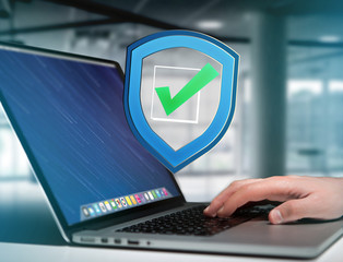 Poster - Shield symbol displayed on a futuristic interface - Security and internet concept