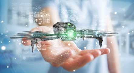 businessman using modern drone 3d rendering