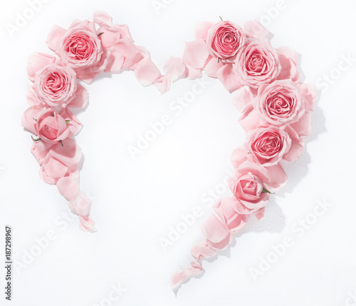 Heart from fresh rose petals.Flat lay