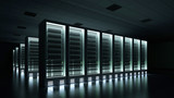 Fototapeta Perspektywa 3d - Data center dark with glowing servers 3d rendering