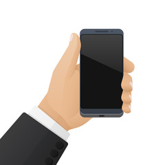 Modern high-tech smartphone is in the businessman's hand. Vector illustration isolated on a white background