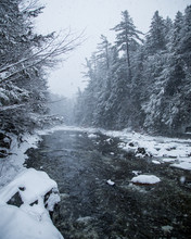 Frosted River In The Forest During Winter
