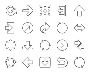 Aufkleber - Linear Arrow icons. Set of Download, Synchronize and Recycle signs. Undo, Refresh and Login symbols. Sign out, Next and Upload. Universal Arrow elements. Quality design elements. Editable stroke