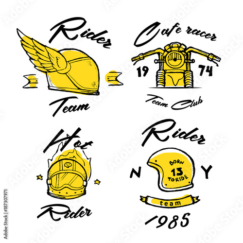 Cuadros en Lienzo Moto biker theme, icon set. Cafe racer. Golden
