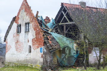 brick wall of an old dilapidated house